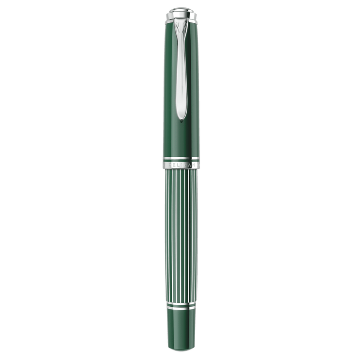 Pelikan Souveran M815 Fountain Pen in Metal Striped Green with Silver Trim - 18K Gold Special Edition