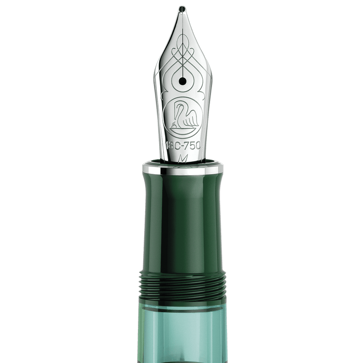Pelikan Souveran M815 Fountain Pen in Metal Striped Green with Silver Trim - 18K Gold Special Edition