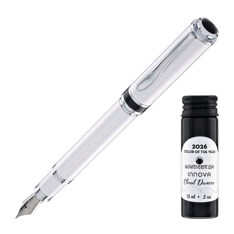 Monteverde Innova Fountain Pen in 2026 Cloud Dancer in Chrome Trim - Limited Edition