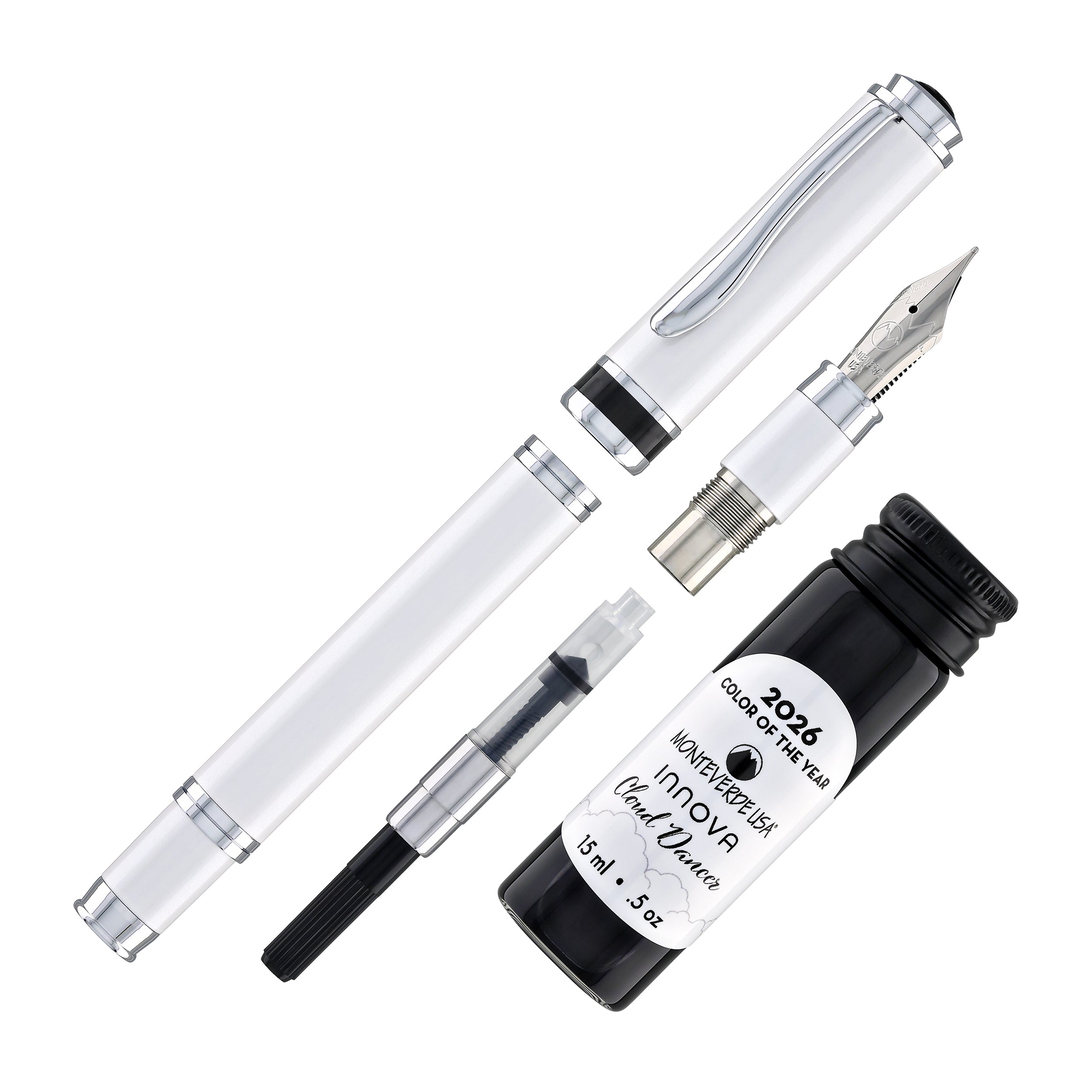 MONTEVERDE Bamboo ローラーボー ホワイト Monteverde Innova Fountain Pen in 2026 Cloud Dancer in Chrome Trim