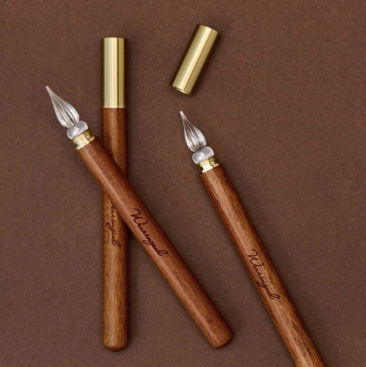 Wearingeul Modular Glass Pen in Transparent Glass Nib with Rosewood Handle