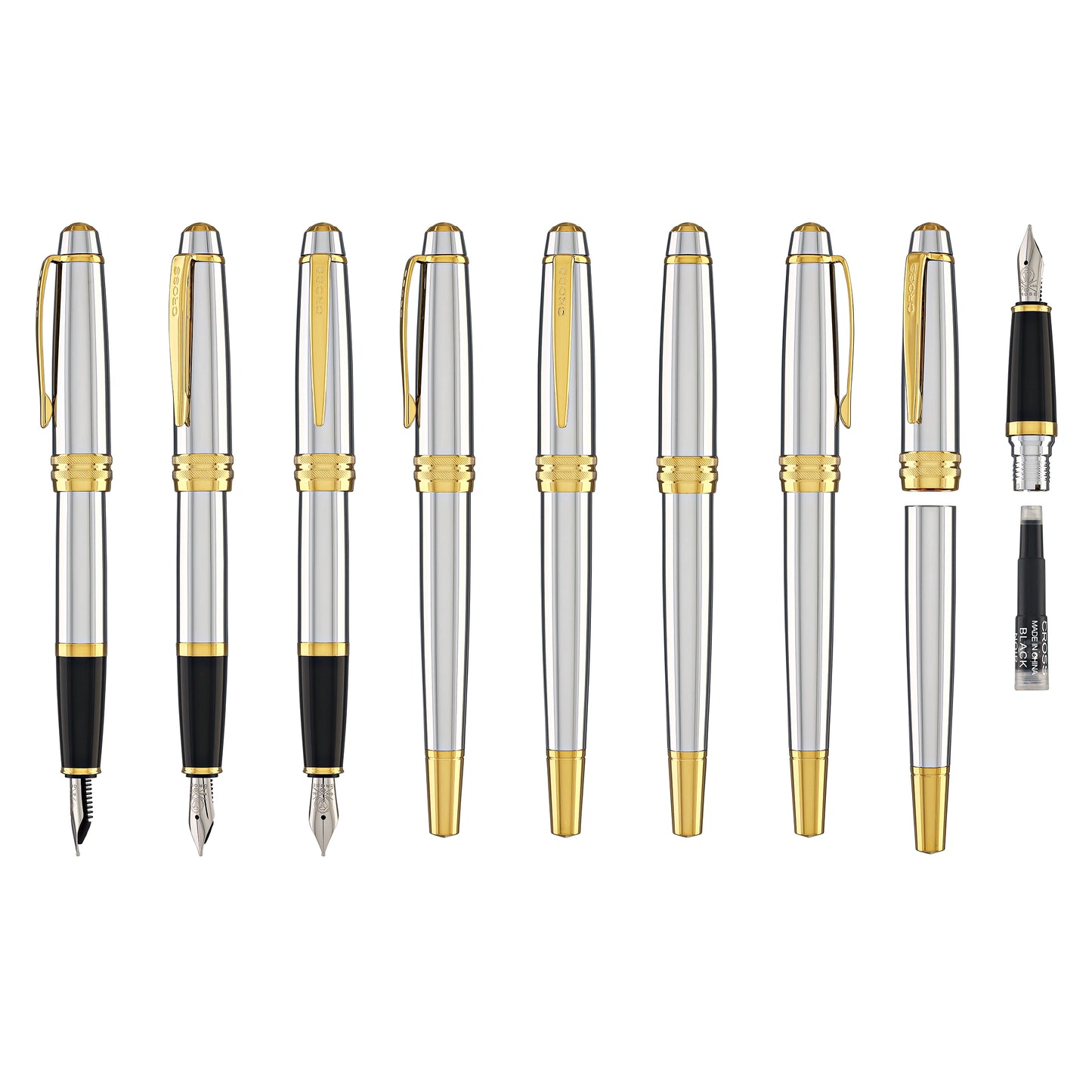 Cross Bailey Fountain Pen in Medalist Chrome with Gold Trim - Medium Point