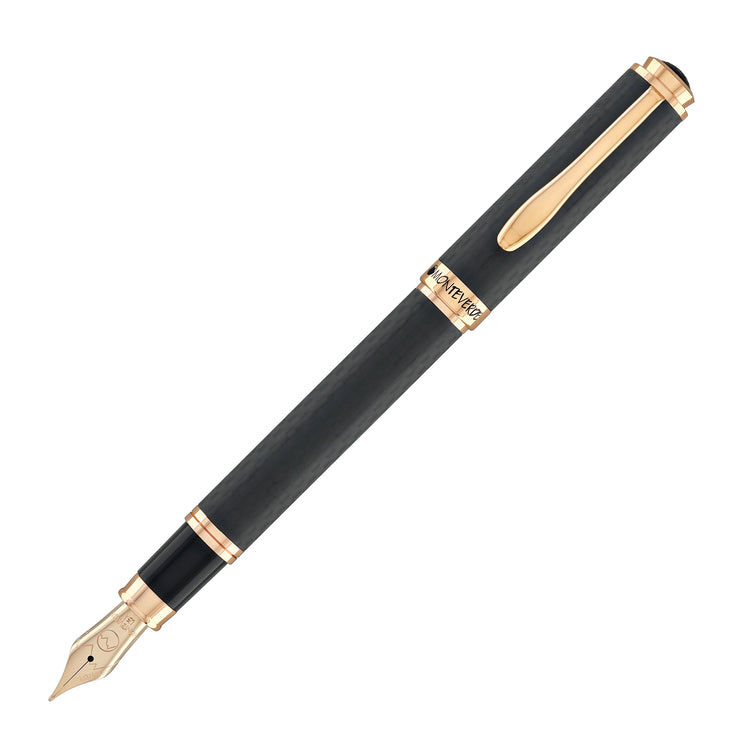 Monteverde Innova Fountain Pen in Matte Carbon with Rosegold Trim
