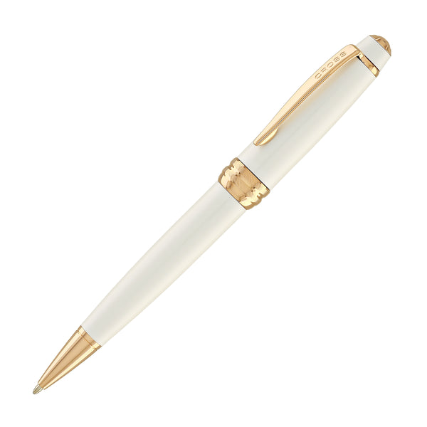 Cross Bailey Ballpoint Pen Pearlescent White Lacquer with Rose Gold Trim