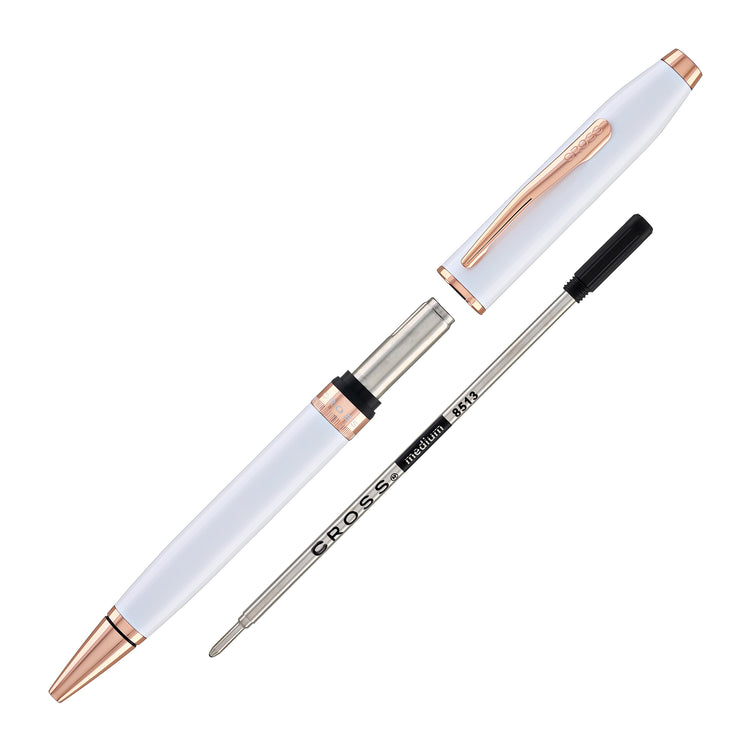 Cross Foundry Ballpoint Pen in Pearl White Lacquer with Rose Gold Appointments