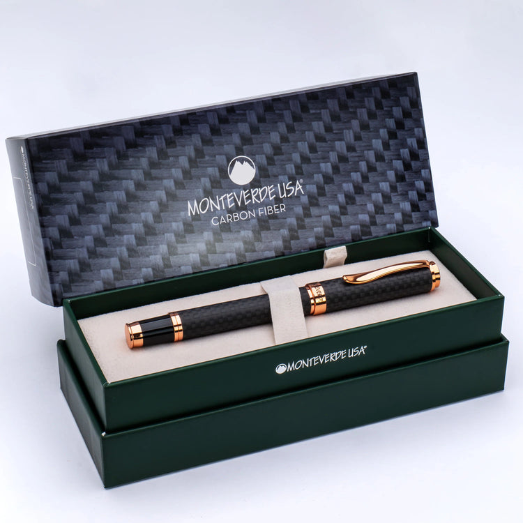 Monteverde Innova Fountain Pen in Matte Carbon with Rosegold Trim