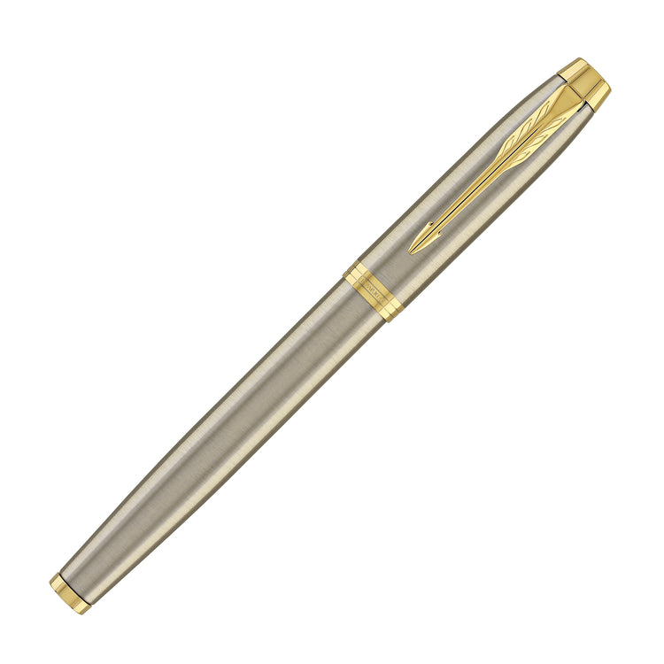 Parker IM Fountain Pen in Brushed Metal with Gold Trim - Fine Point