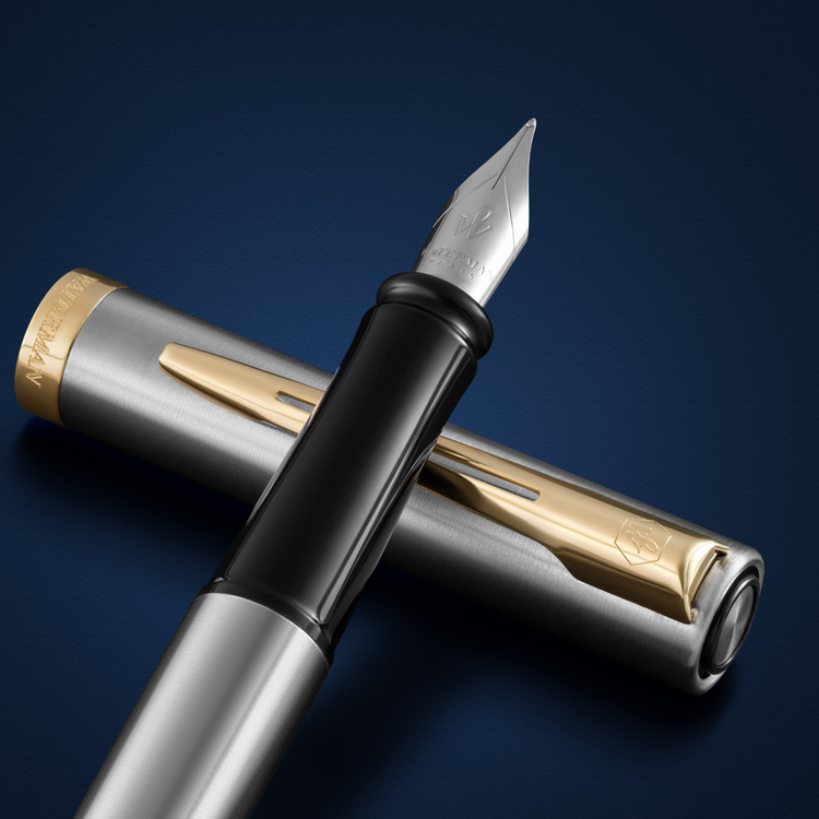 Waterman Impression Fountain Pen in Stainless Steel with Gold Coated - Fine Point