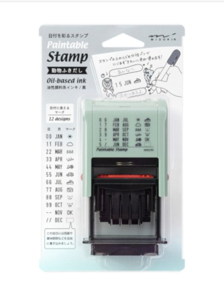 Midori Paintable Rotating Date Stamp in Animal Speech Bubbles