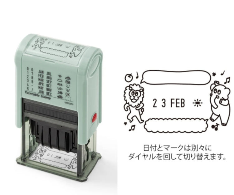 Midori Paintable Rotating Date Stamp in Animal Speech Bubbles
