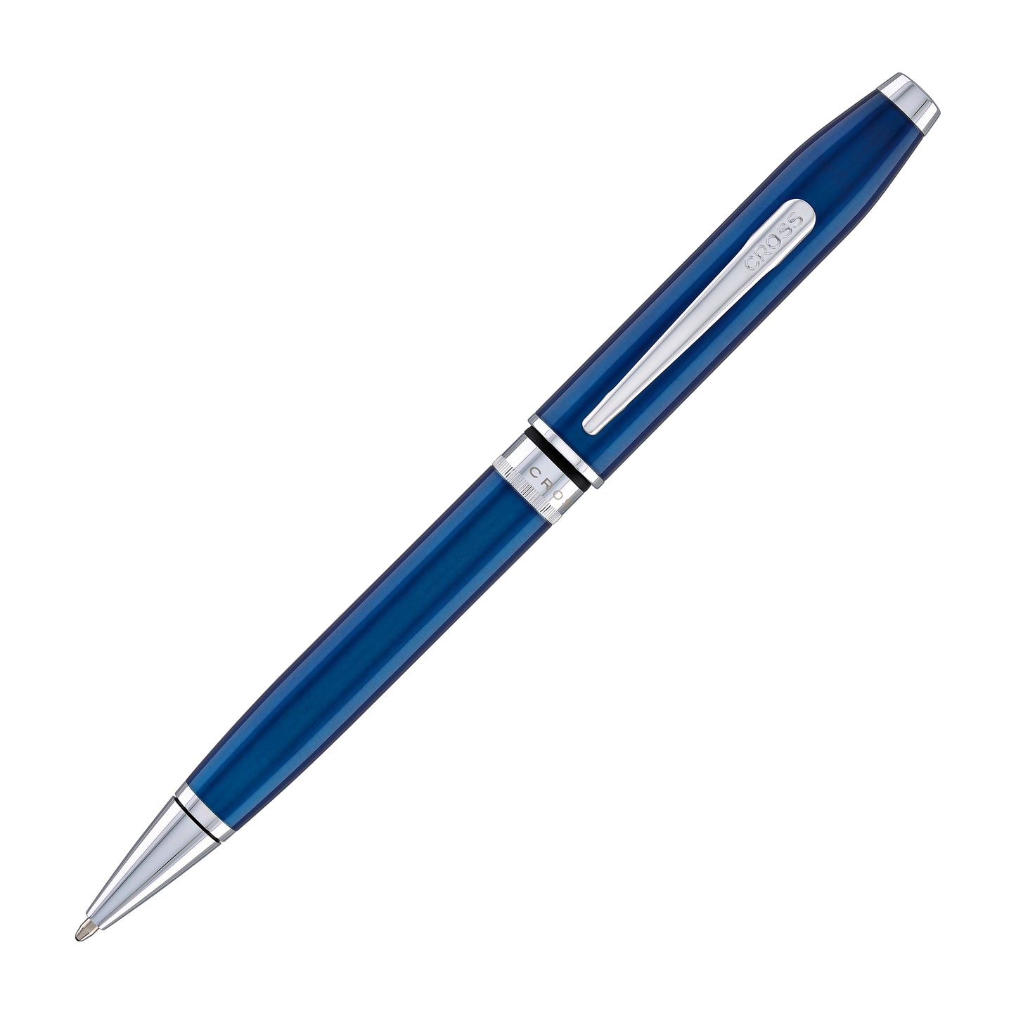 Cross Foundry Ballpoint Pen in Glossy Translucent Blue Lacquer with Polished Chrome Appointments
