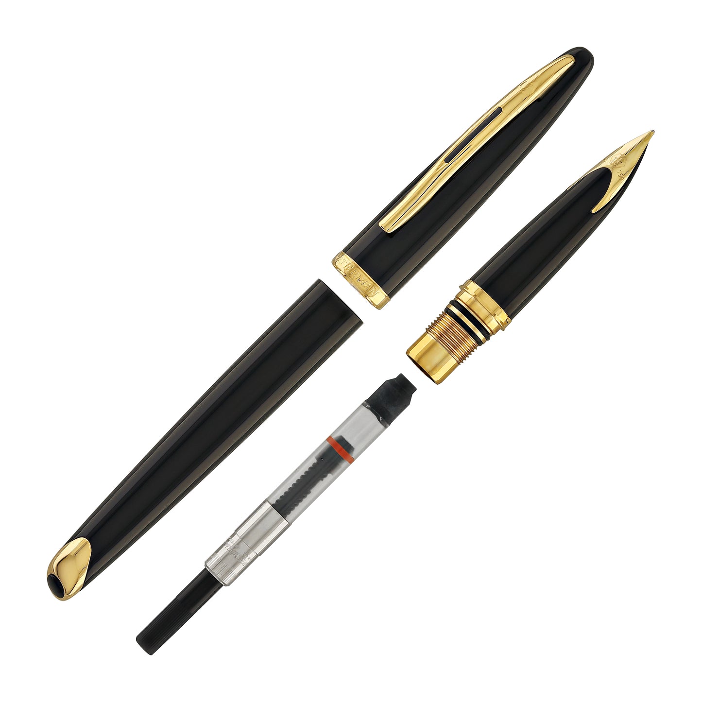Waterman Carene Fountain Pen in Black Sea with Gold Trim - 18K Gold Medium Point