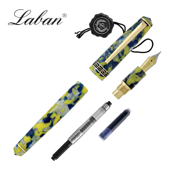 Laban Grecian Fountain Pen in Blue and Yellow Marbled Fountain Pen