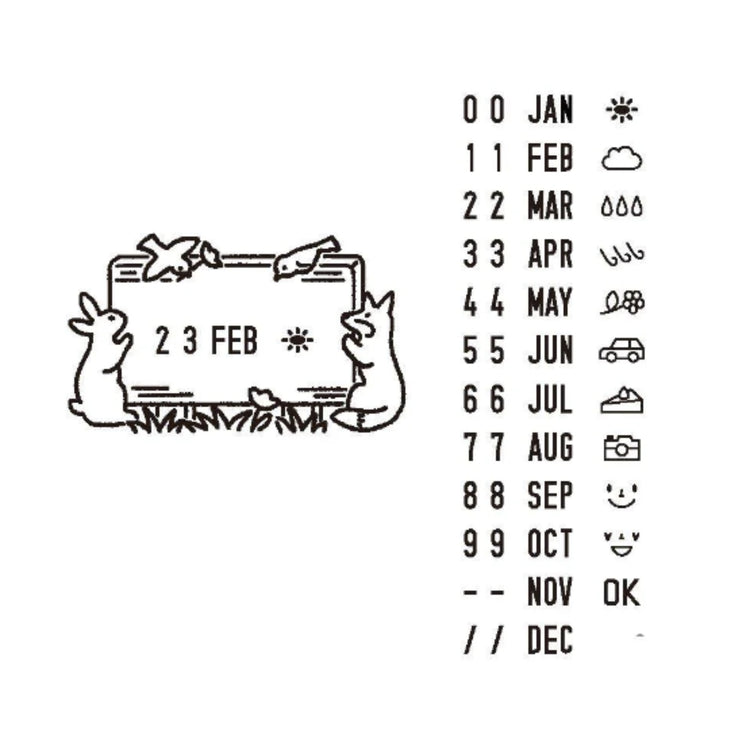Midori Paintable Rotating Date Stamp in Forest Animals