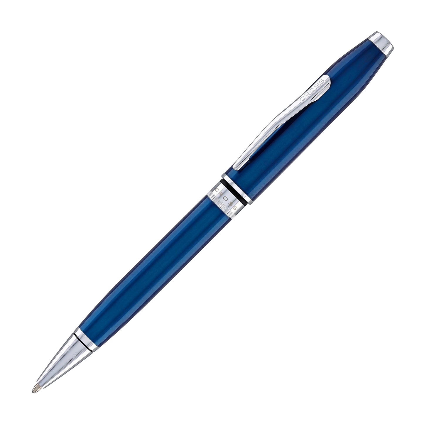 Cross Foundry Ballpoint Pen in Glossy Translucent Blue Lacquer with Polished Chrome Appointments