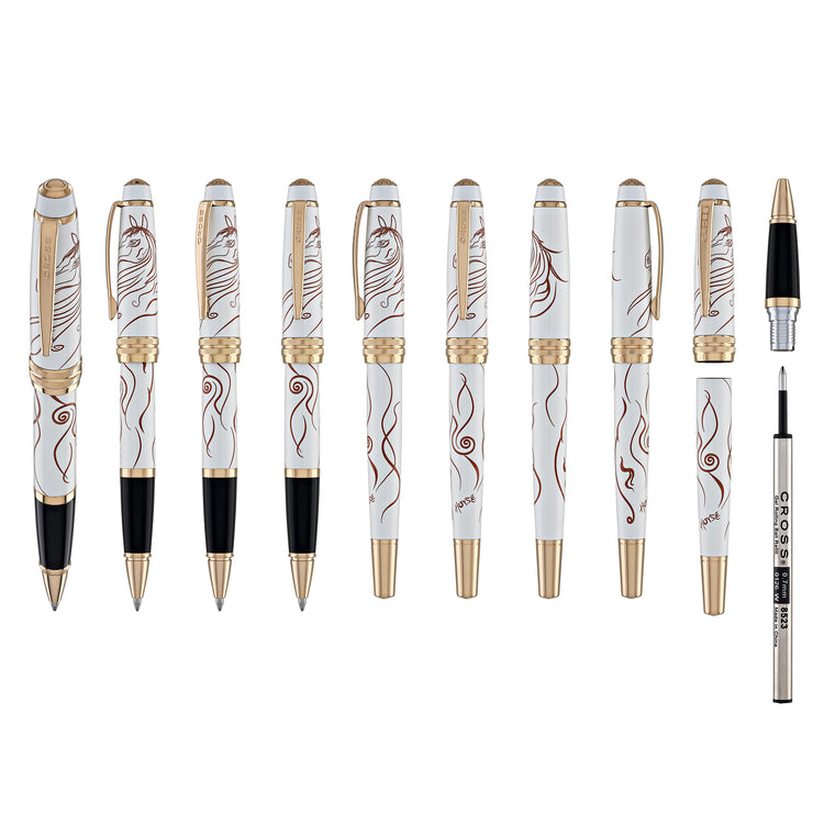 Cross Bailey Zodiac Year of the Horse Selectip Rollerball Pen in White Lacquer with Roee Gold Plated Appointments