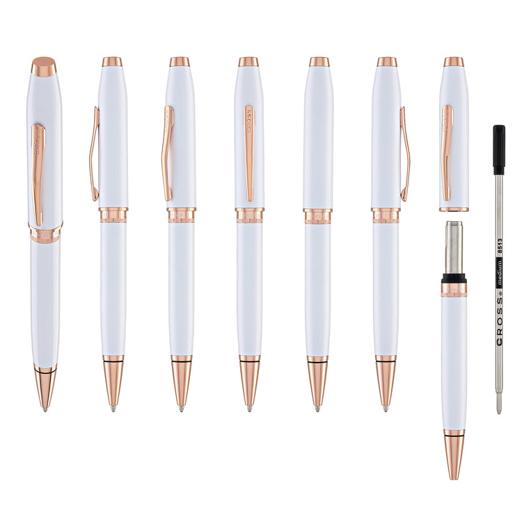 Cross Foundry Ballpoint Pen in Pearl White Lacquer with Rose Gold Appointments