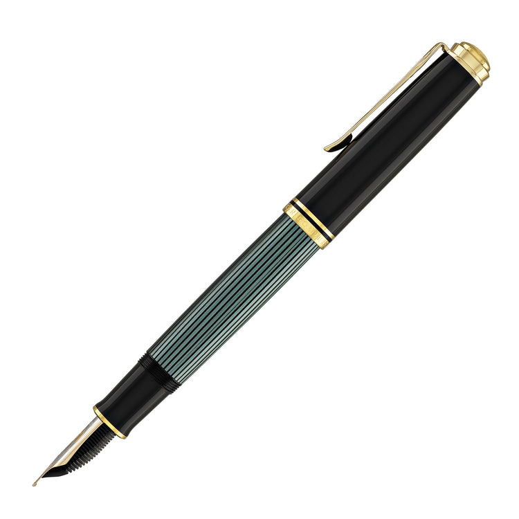 Pelikan Souveran M1000 Fountain Pen in Black & Green - 18K Gold Fine Point