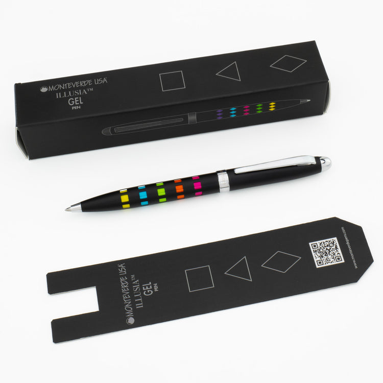 Monteverde Illusia Gel Pen in Square Shapes Black Matte with Chrome Trim Gel Pen