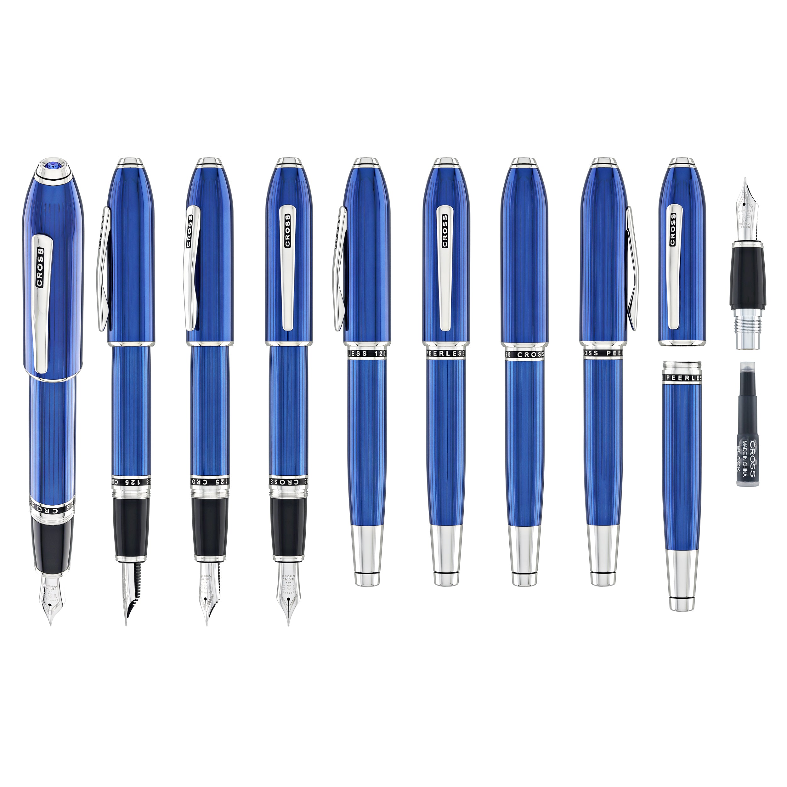 Cross Peerless Fountain Pen in Translucent Quartz Blue - 18K Gold