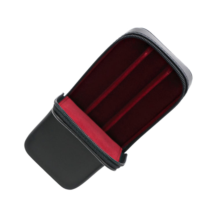 Visconti Classic Black Leather 3 Pen Case with Red Lining