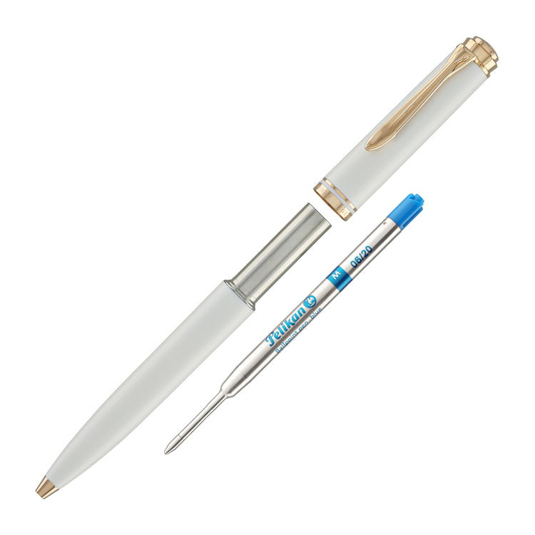 Pelikan Souveran 600 Ballpoint Pen in White & Rose Gold Trim