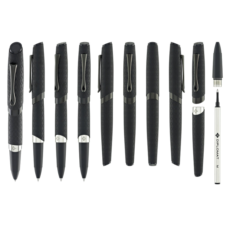 Diplomat Cobra Rollerball Pen in Matte Black Guilloche