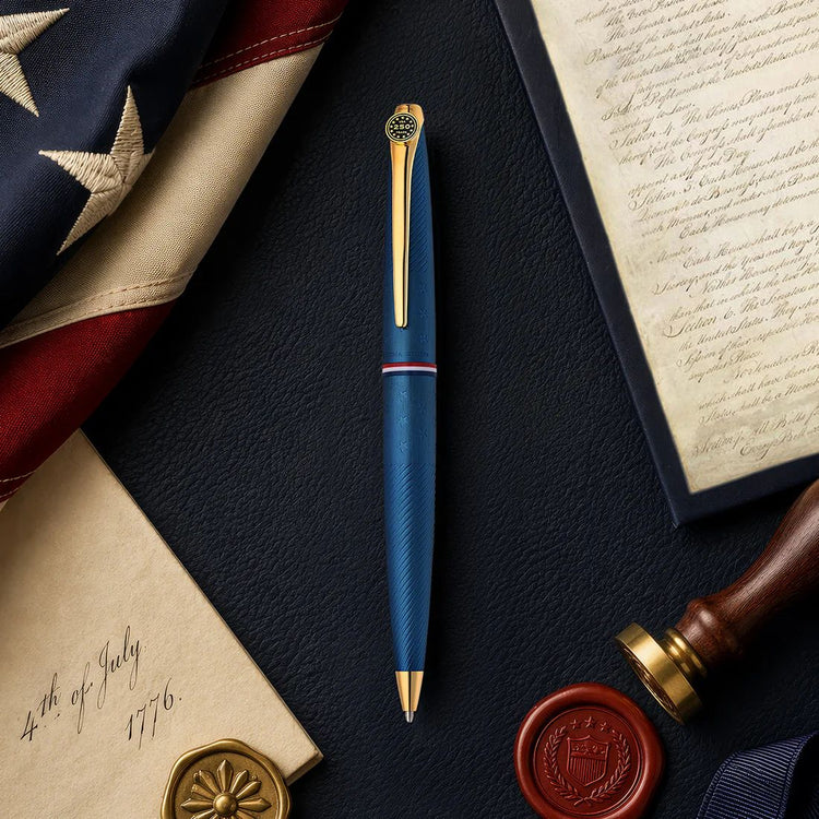 Cross ATX Americana Ballpoint Pen in Blue PVD with Gold Appointments