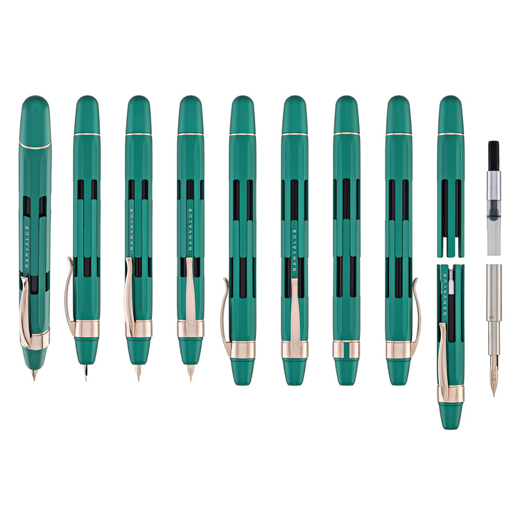 Nahvalur Eclipse Retractable Fountain Pen in Emerald with Gold Trim
