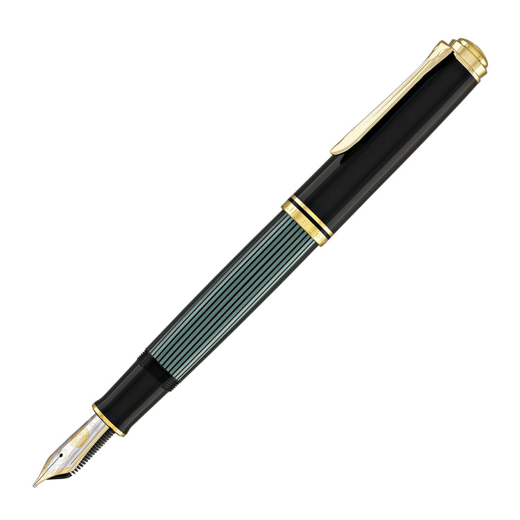 Pelikan Souveran M1000 Fountain Pen in Black & Green - 18K Gold Fine Point