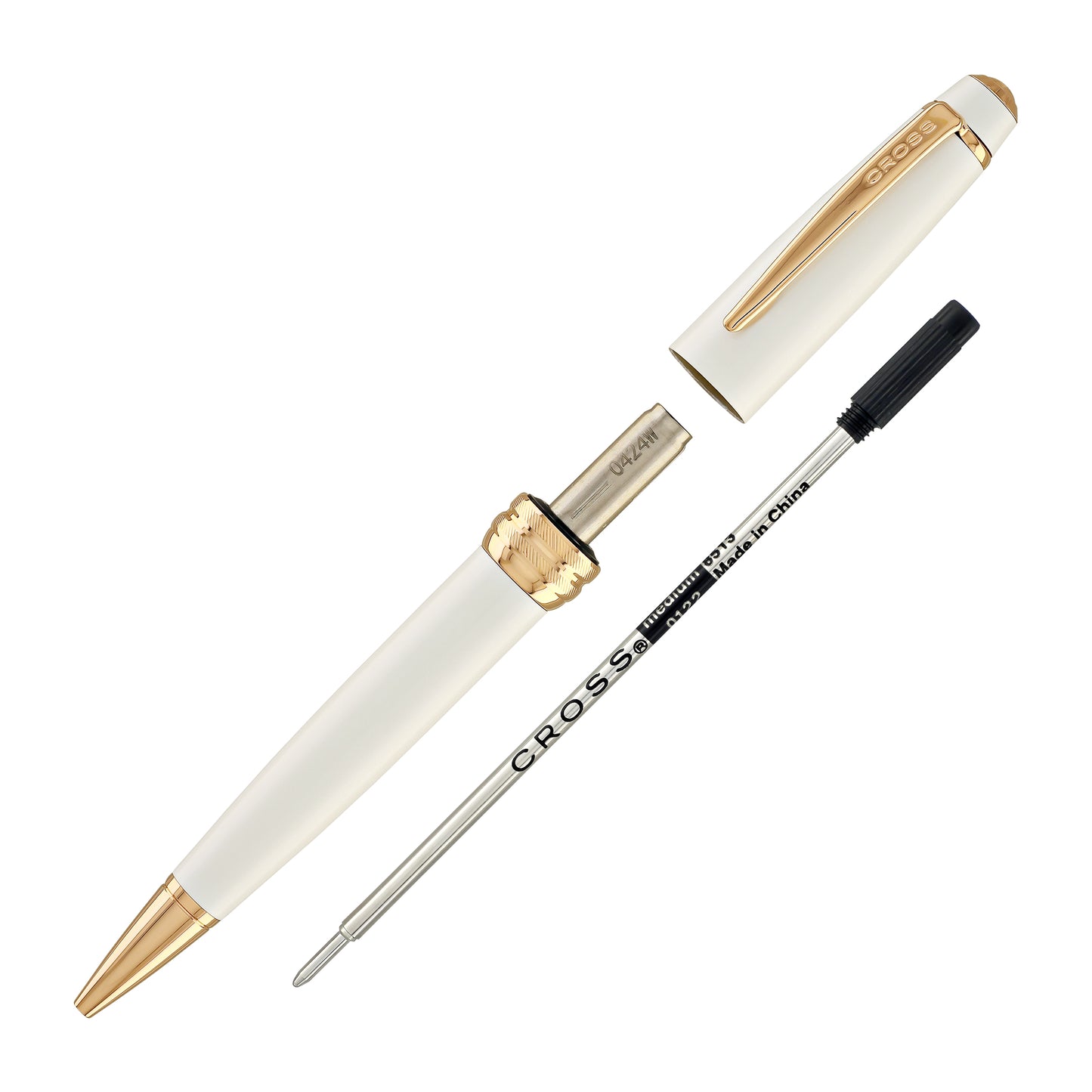 Cross Bailey Ballpoint Pen Pearlescent White Lacquer with Rose Gold Trim