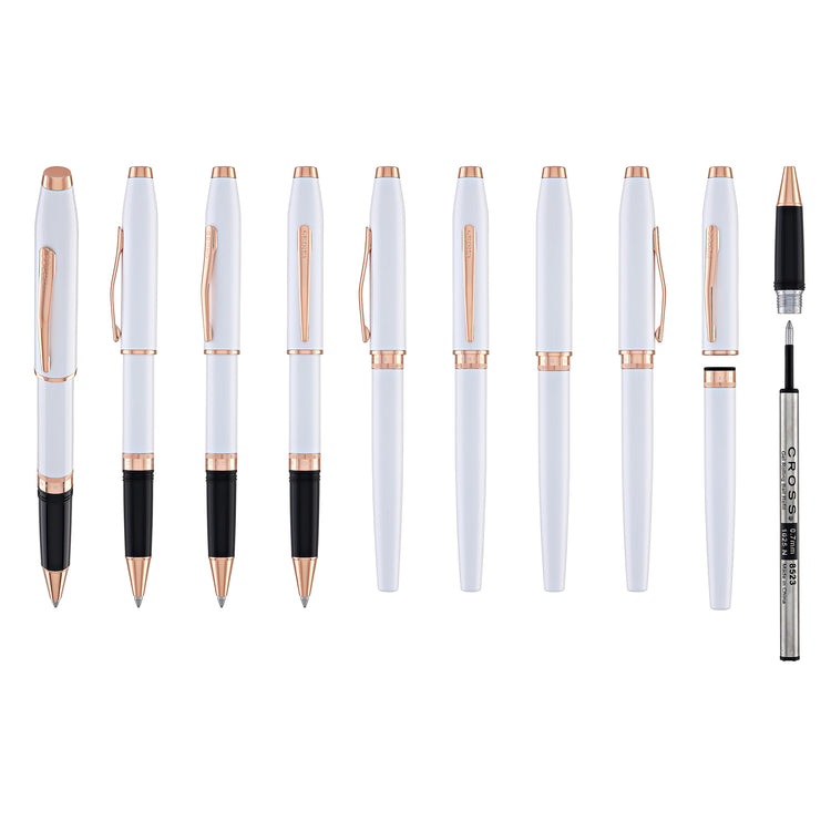 Cross Foundry Rollerball Pen in Pearl White Lacquer with Rose Gold Appointments