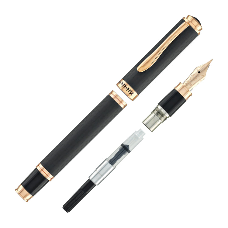 Monteverde Innova Fountain Pen in Matte Carbon with Rosegold Trim