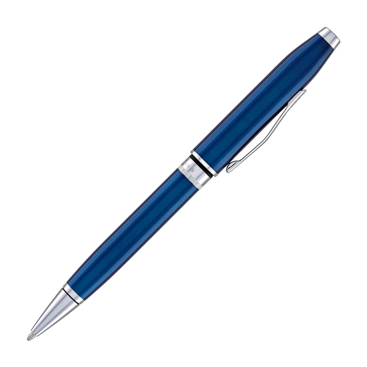 Cross Foundry Ballpoint Pen in Glossy Translucent Blue Lacquer with Polished Chrome Appointments