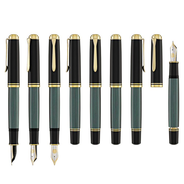 Pelikan Souveran M1000 Fountain Pen in Black & Green - 18K Gold