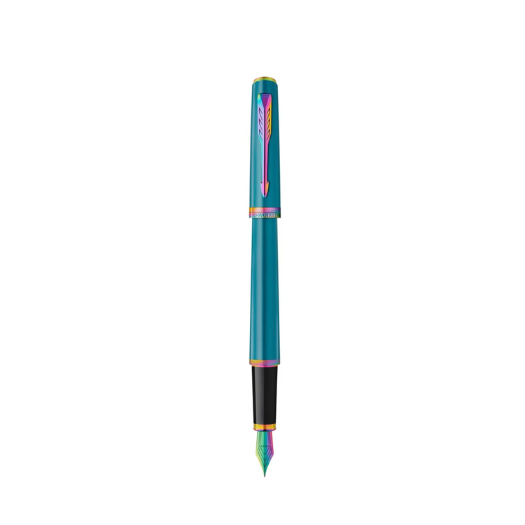 Parker Meridian Fountain Pen in Teal Lacquer with Rainbow Trim - Fine