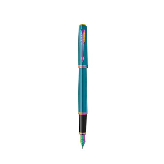 Parker Meridian Fountain Pen in Teal Lacquer with Rainbow Trim - Fine