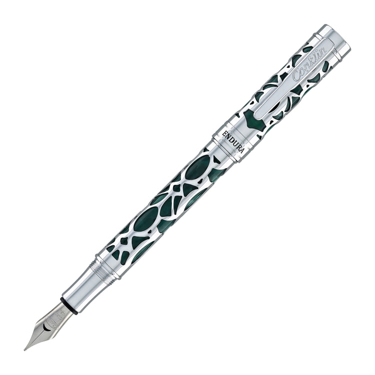Conklin Endura Deco Crest Fountain Pen in Green with Chrome Trim