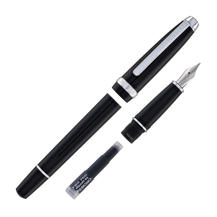Cross Lume Fountain Pen in Obsidian Black with Polished Chrome Appointments - Medium Nib