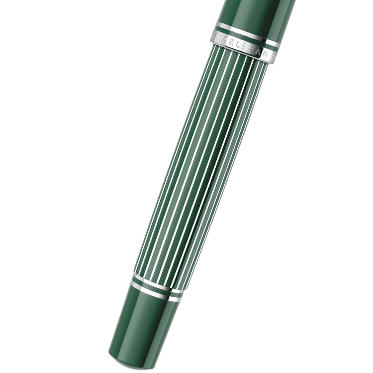Pelikan Souveran M815 Fountain Pen in Metal Striped Green with Silver Trim - 18K Gold Special Edition