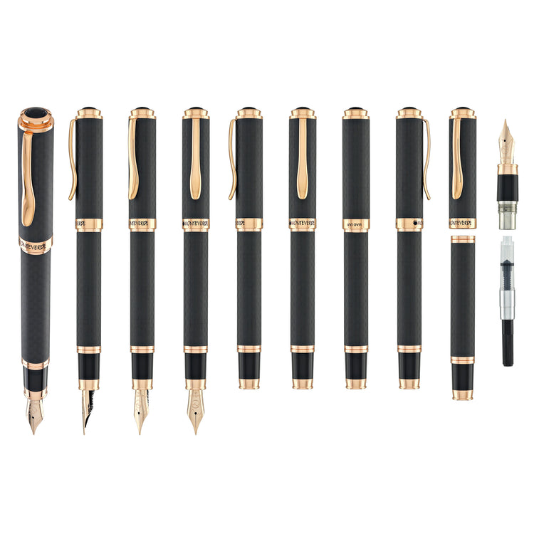 Monteverde Innova Fountain Pen in Matte Carbon with Rosegold Trim