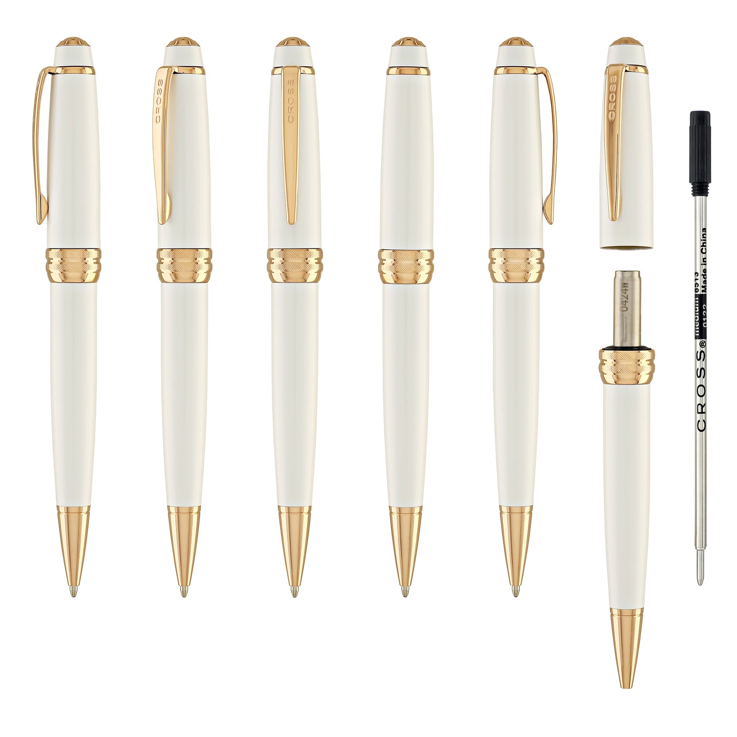 Cross Bailey Ballpoint Pen Pearlescent White Lacquer with Rose Gold Trim