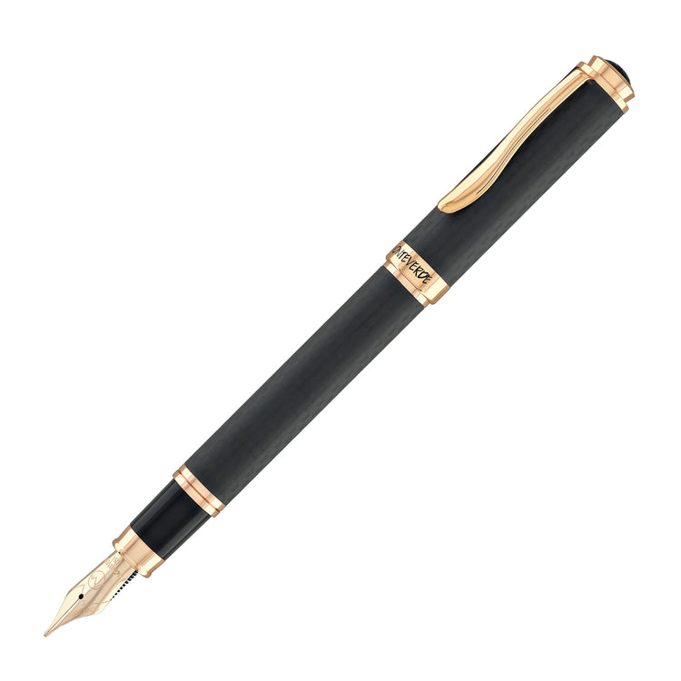 Monteverde Innova Fountain Pen in Matte Carbon with Rosegold Trim