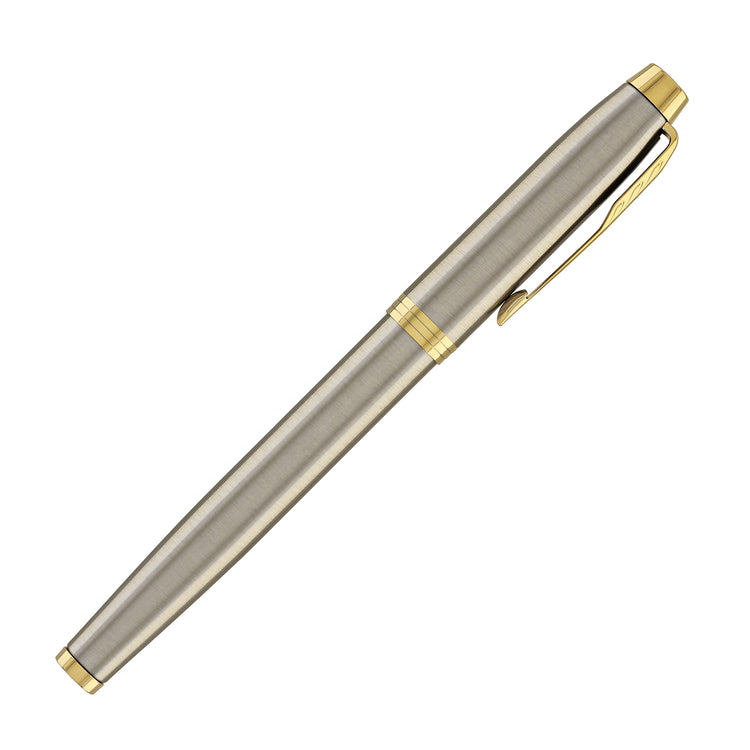 Parker IM Fountain Pen in Brushed Metal with Gold Trim - Fine Point
