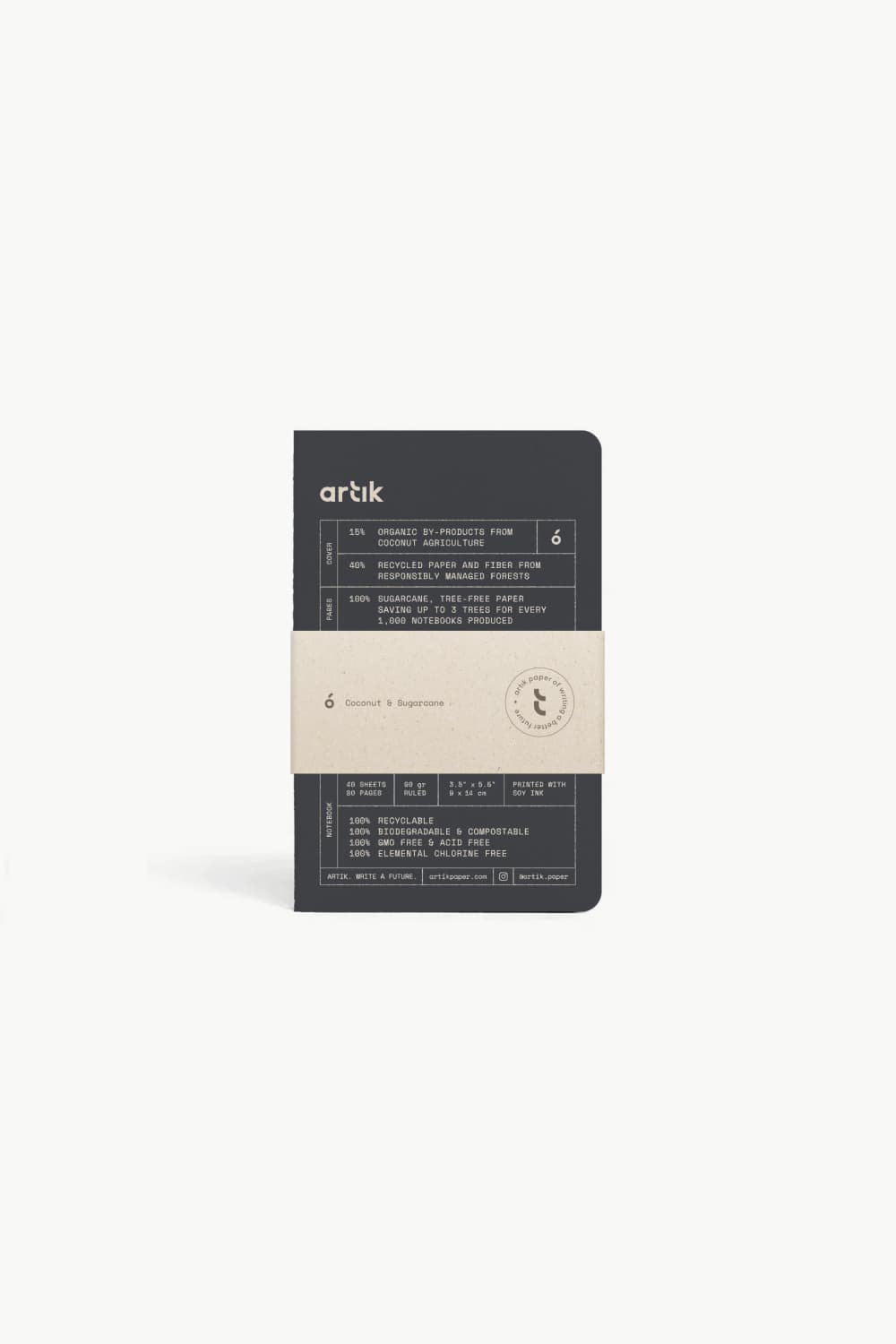 Artik Pack Of 3 Pocket Singer Sewn Notebooks in Coconut Notebooks Journals