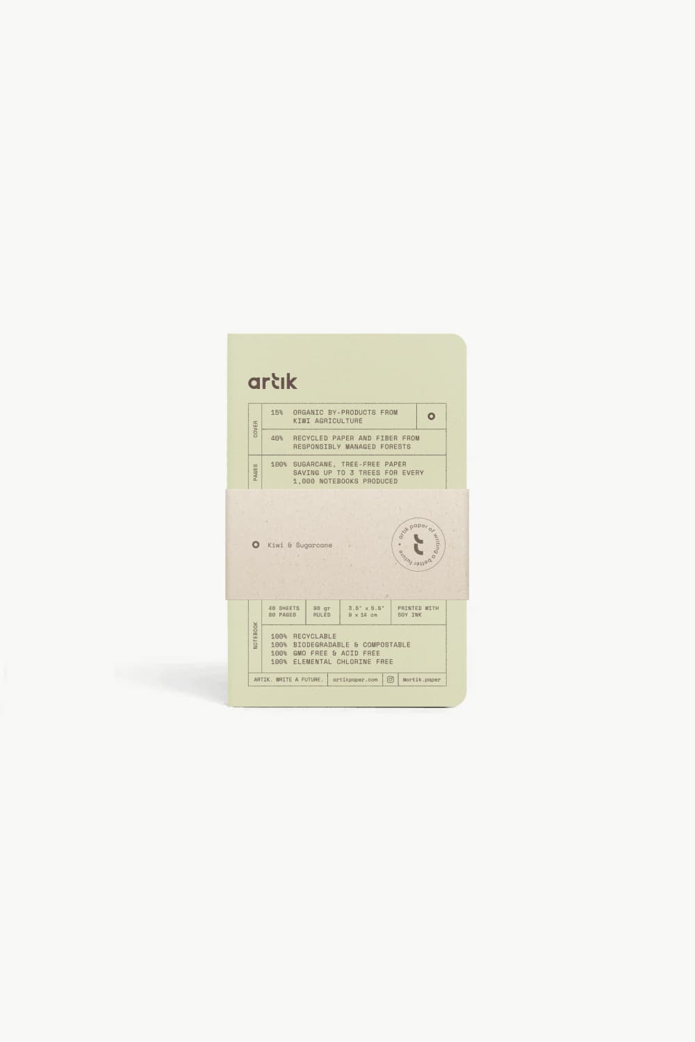 Artik Pack Of 3 Pocket Singer Sewn Notebooks in Kiwi Notebooks Journals