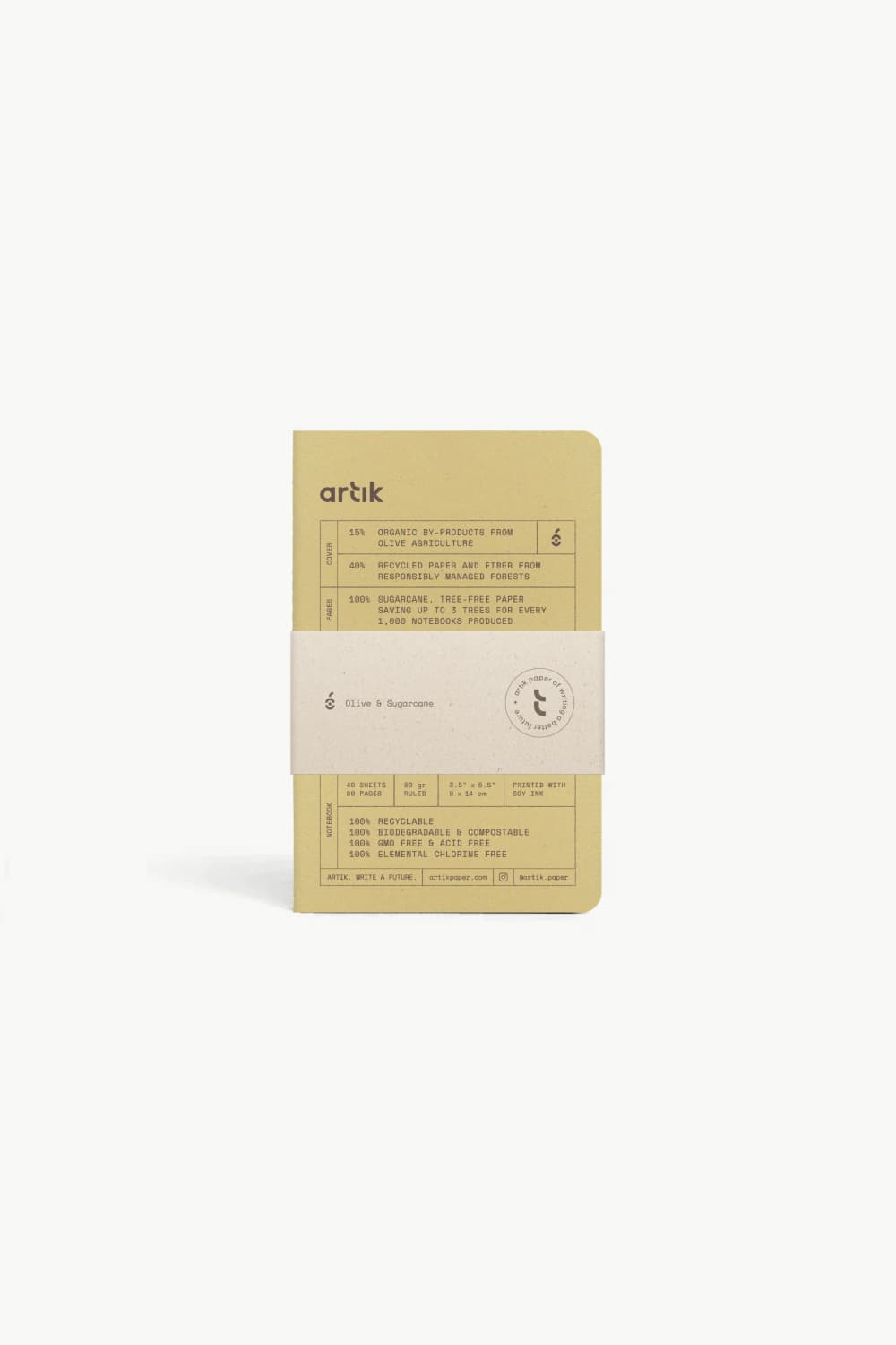 Artik Pack Of 3 Pocket Singer Sewn Notebooks in Olive Notebooks Journals