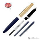 Aurora Duo Cart Fountain Pen - Dark Blue Resin with Gold Plated Cap Medium Point Fountain Pen