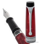 Aurora Optima Auroloide Fountain Pen in Burgundy with Chrome Trim - 14K Gold Fine Point Fountain Pen
