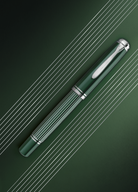 Pelikan Souveran M815 Fountain Pen in Metal Striped Green with Silver Trim - 18K Gold Special Edition